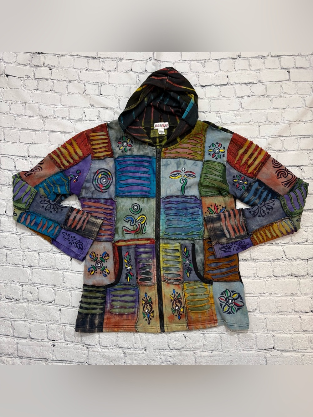 Raj Richi Festival Patchwork Hoodie Jacket Womens L Hippie Spirit Artistic Nepal